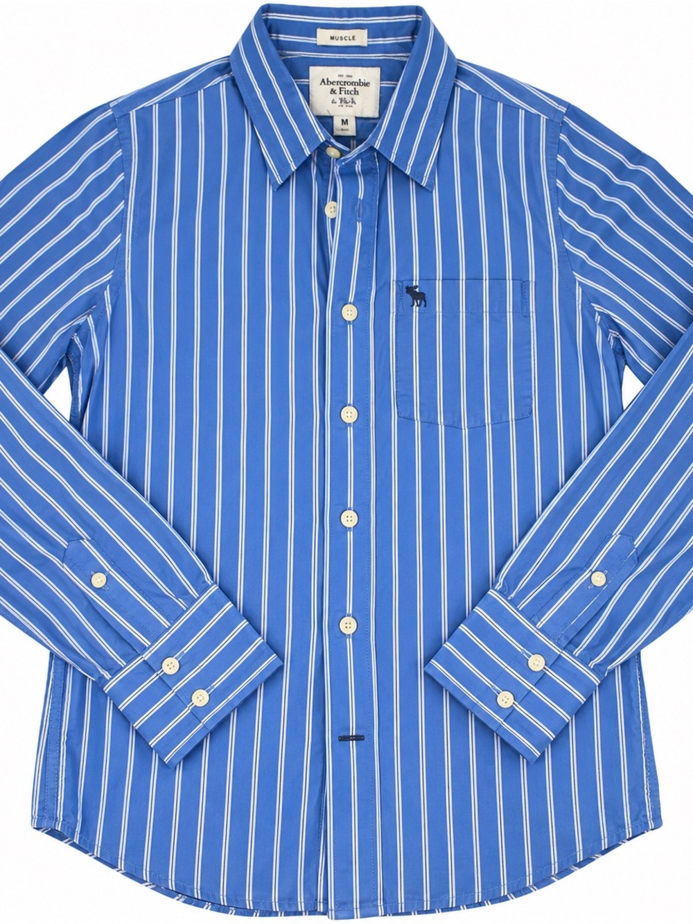Abercrombie & Fitch Royal Blue and White Vertical Stripe Button-Up Shirt